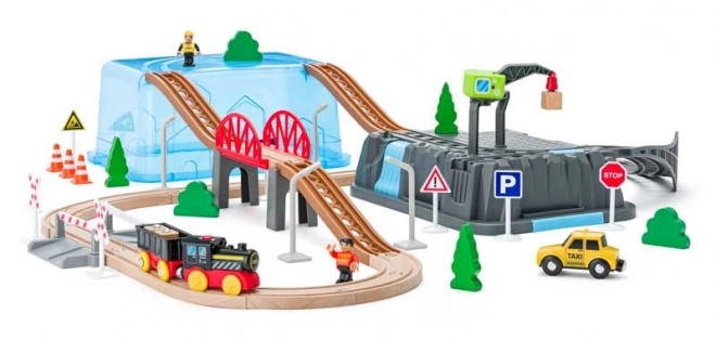 Woody Chemin de fer en bois dans une boîte Ensemble de la mine 63 pcs