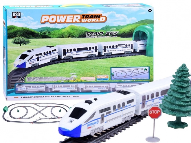 Train de passagers avec wagons sur voie de 9m