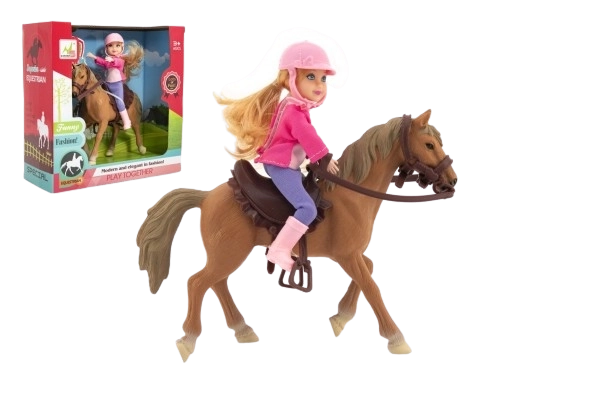 Cheval + poupée jockey plastique 20cm en boîte 23x23x9,5cm
