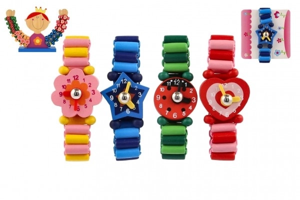 Montre en bois bracelet 7cm mélange de types / couleurs avec support