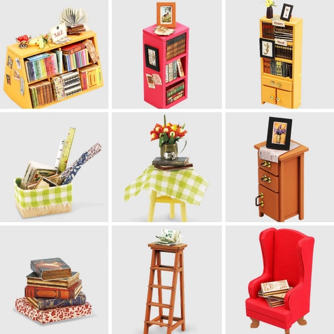 Samova studovna - Bibliothèque DIY Miniature Maison de Poupées