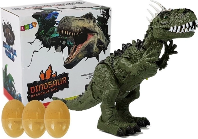 Dinosaure vert à piles avec projecteur, sons et ponte d’œufs