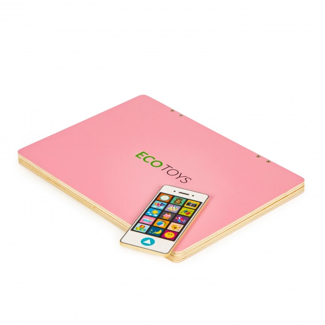 ECOTOYS Ordinateur portable en bois avec écran magnétique - rose