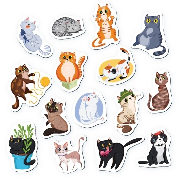 Aimants avec motif de chats dans une boîte