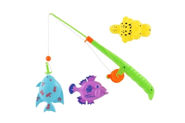 Jeu de pêche/magnétique en plastique 3pcs+canne à pêche en plastique 34cm mix de couleurs sur carte