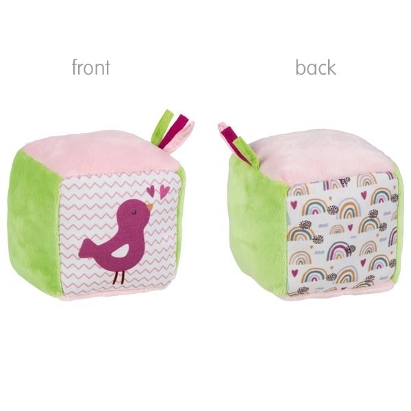 Goki cube textile motorique Oiseau/Arc-en-ciel