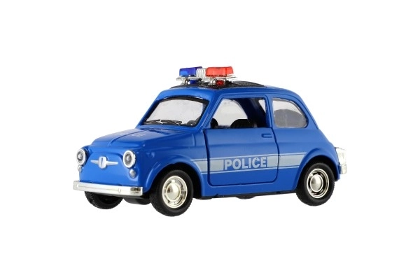 Voiture de police rétro 11cm en métal/plastique à rétrofriction sur batterie avec lumière 4 types