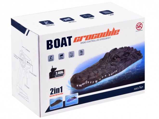 Bateau crocodile amusant avec télécommande – Rouge