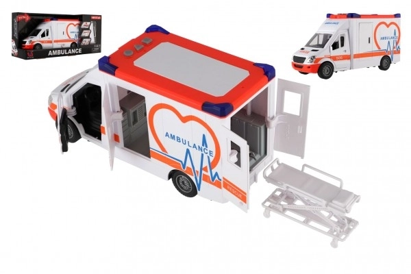 Ambulance Jouet en Plastique 28cm avec Brancard et Roue Libre avec Lumière et Son