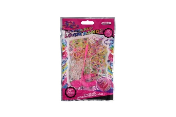 Crée ton propre bracelet - 200 élastiques arc-en-ciel + outils dans un sachet 10x16cm