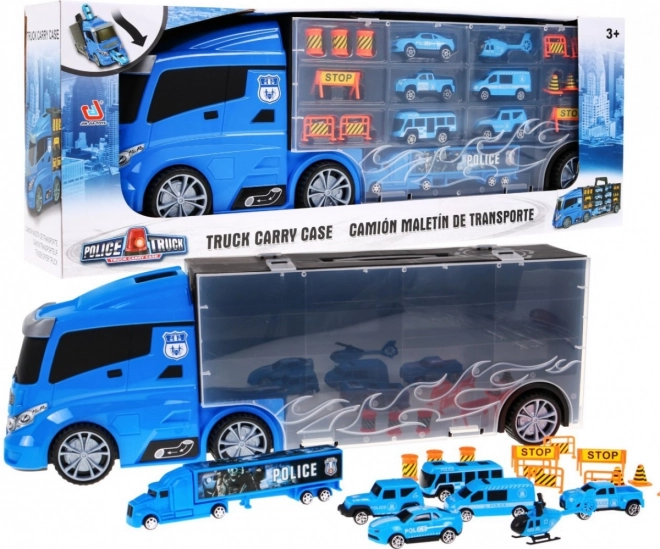 Camion de police 2-en-1 avec boîte de rangement pour petites voitures et toboggan, pour enfants 3+