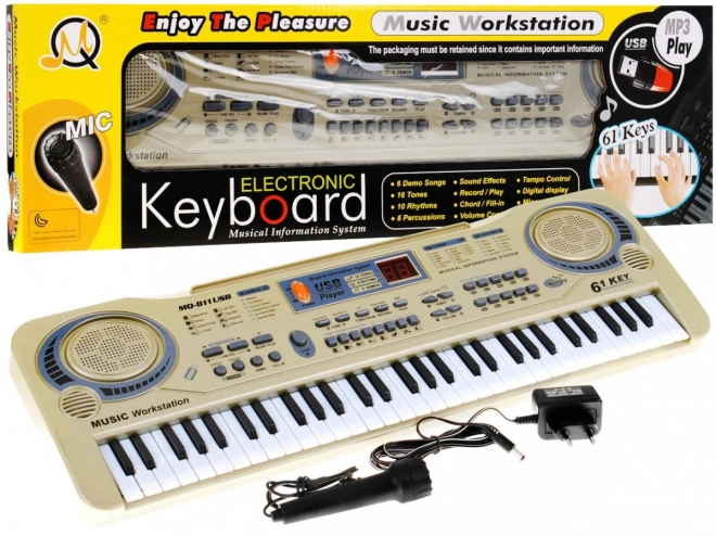Clavier beige pour enfants 5+ Microphone + enregistrement + USB MP3 - modèle n° 811