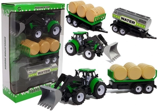 Tracteur avec remorque pour bottes de foin Citerne
