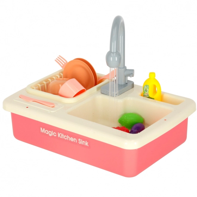 Évier de cuisine pour enfants avec vraie eau et accessoires roses