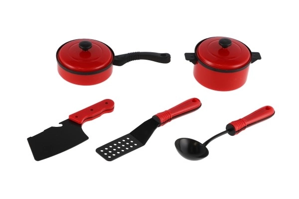 Ensemble de cuisine en plastique 7 pièces rouge sur carte 21x28cm