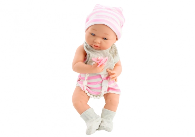 Poupon en Tissu en Tenue Blanc-Rose avec Bonnet et Sucette