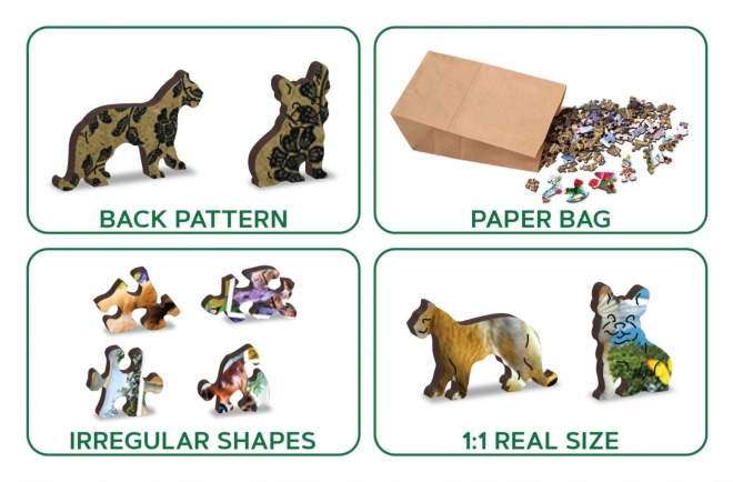 Puzzle en bois avec figurines - carte postale avec animaux