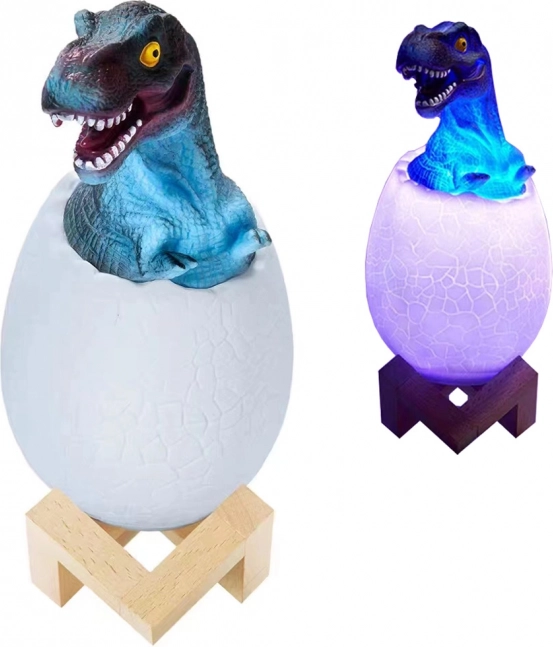 Veilleuse RGB dinosaure dans un œuf avec support en bois