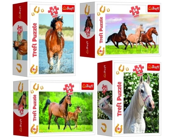 Minipuzzle 54 pièces Chevaux 4 types dans une boîte 9x6,5x4cm