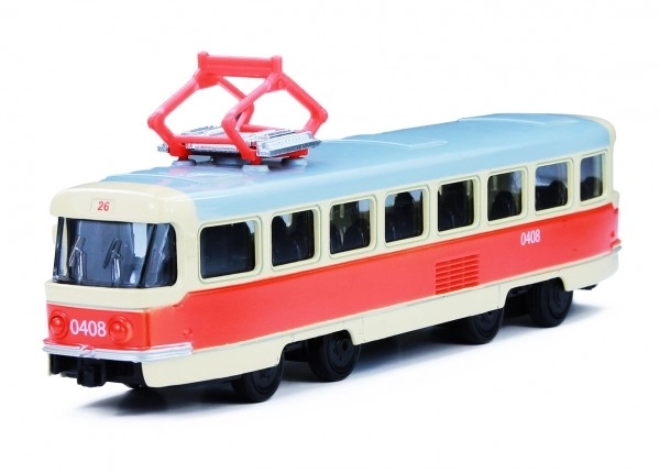 Tramway Tatra T3 tchèque en métal 16cm rétro à retour en arrière dans une boîte 20x8x6cm design CZ