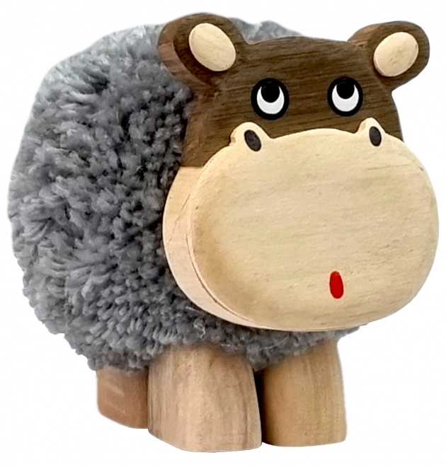 Figurine en bois XL Hippopotame avec Pompon
