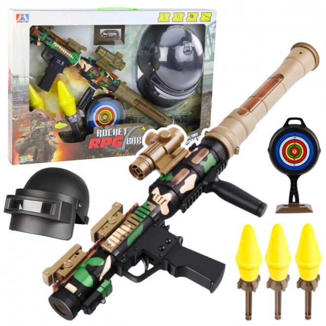 Ensemble militaire avec bazooka RPG et casque protecteur