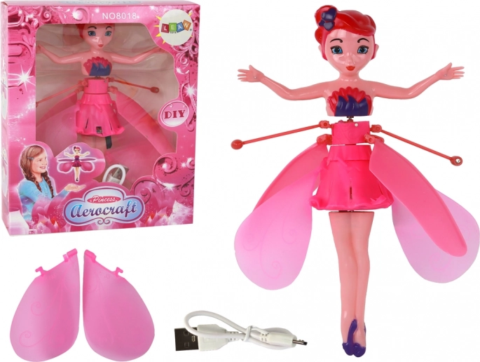 Fée volante magique rose poupée à commande manuelle