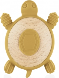 Anneau de dentition en bois et silicone Turtle, jaune moutarde