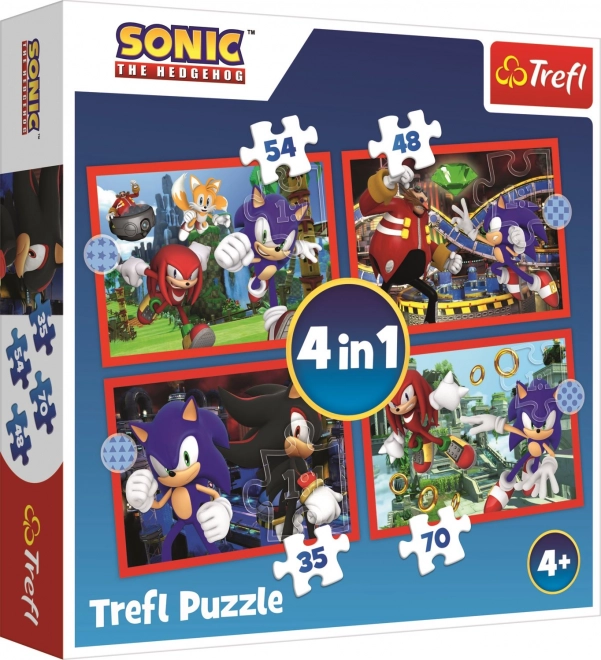 Puzzle 4en1 Sonic/Sonic Le Hérisson 28,5x20,5cm dans une boîte 28x28x6cm