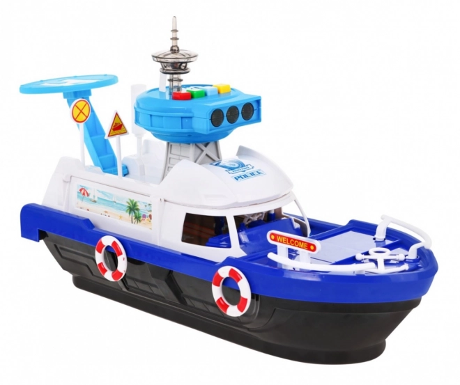 Bateau de police interactif 2 en 1 avec espace de rangement et lumières et sons
