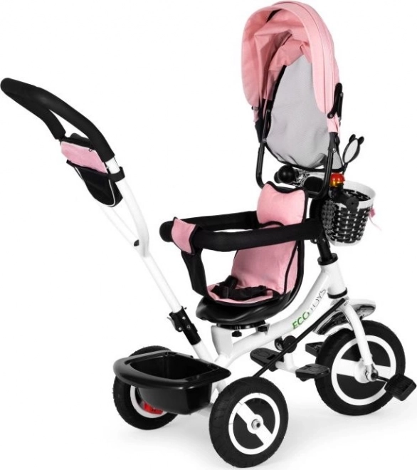 ECOTOYS Tricycle avec toit et barre de guidage rose