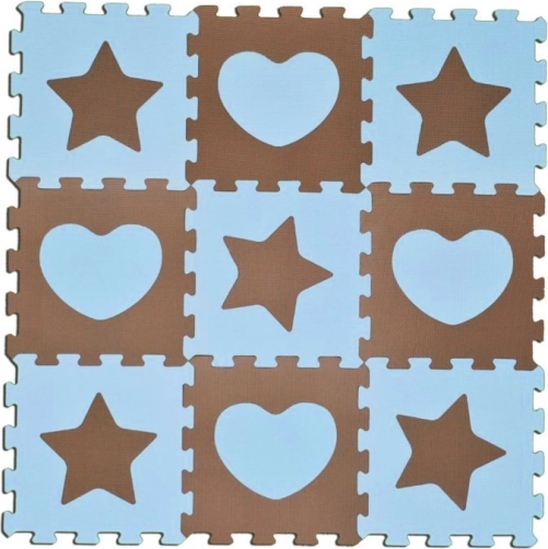 Puzzle en mousse étoiles et cœurs bleu