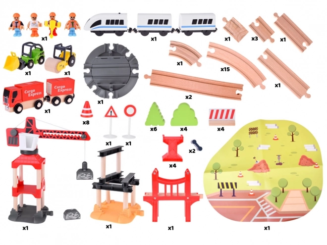 Chemin de fer en bois pour enfants avec base de transport et grue