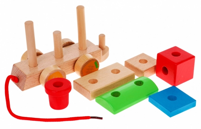 Locomotive en bois avec trois wagons pour enfants 3+ Jouet sensoriel + 27 blocs