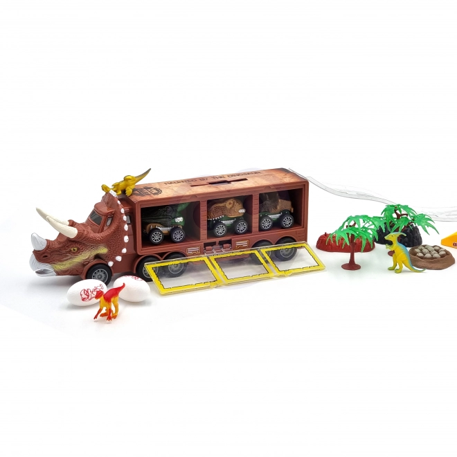 Camion dinosaure avec lanceur et petites voitures