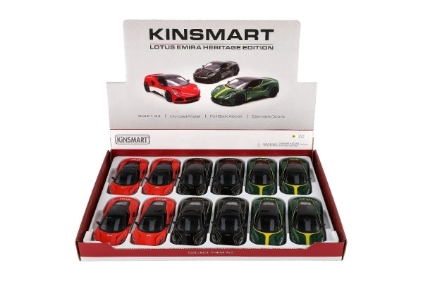 Auto Kinsmart Lotus Emira 1:38 métal/plastique 12,5cm 3 couleurs à rétrofriction 12pcs en boîte