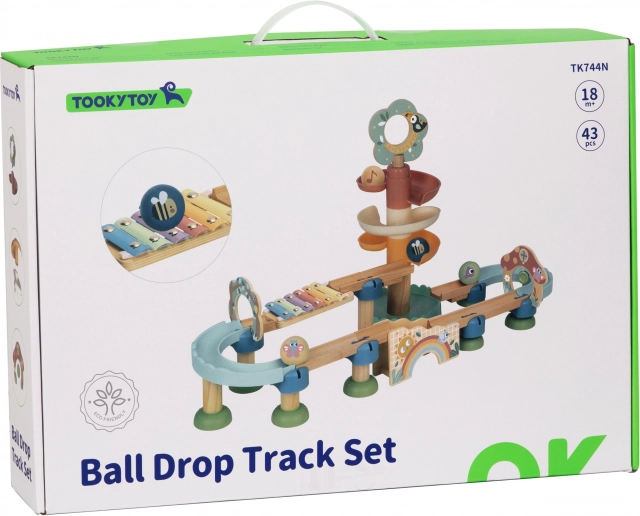 Piste de billes en bois avec Xylophone Tooky Toy 44 pièces