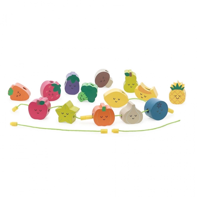 Perles enfilables en bois fruits et légumes