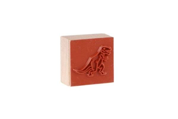 Tampons en bois 5+1 avec coussinet dinosaures 3x3cm sur carte