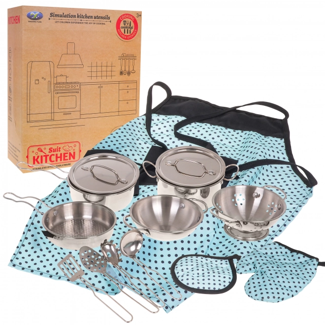 Ensemble de casseroles en métal pour enfants 3+ avec accessoires de cuisine et tablier