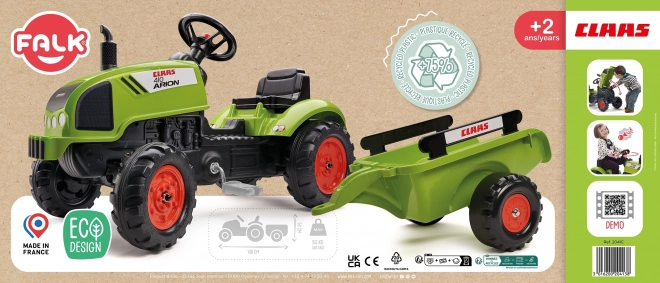 Tracteur à pédales Claas Arion 410 avec remorque