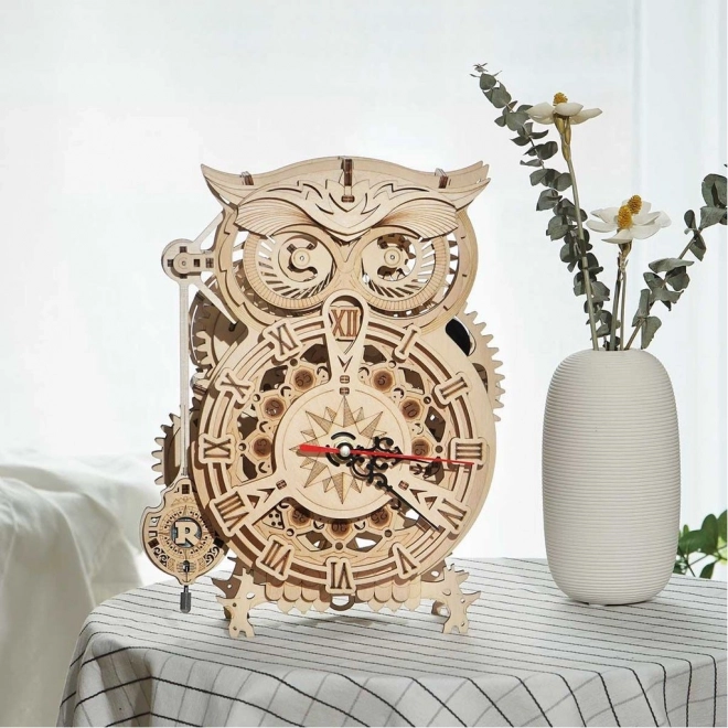 Puzzle mécanique en bois 3D Horloge chouette