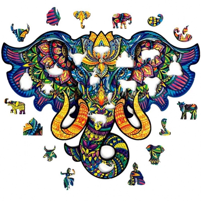 Puzzle en bois coloré magique - Éléphant Sacré
