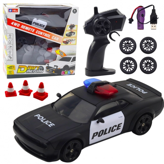 Voiture RC de course avec roues interchangeables police
