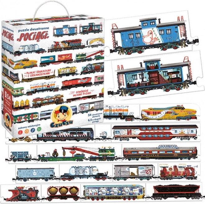 CzuCzu puzzle recto-verso Trains 54 pièces