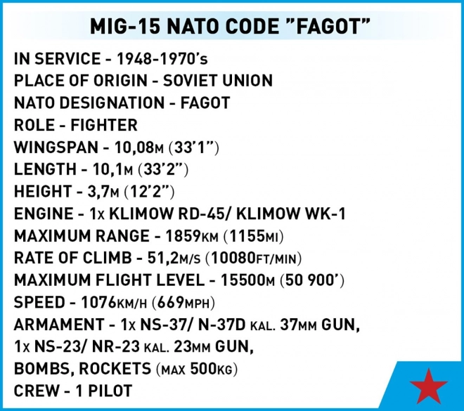 COBI 2416 Guerre de Corée MIG-15 FAGOT, 1:32, 504 k, 1 f