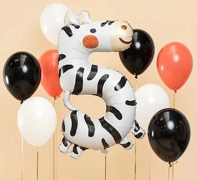Ballon d'anniversaire en feuille numéro 5 - Zèbre 68 x 98 cm