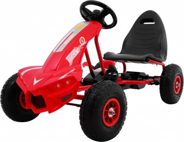 kart à pédales champion pro enfants 3+ rouge avec pneus gonflables et frein manuel