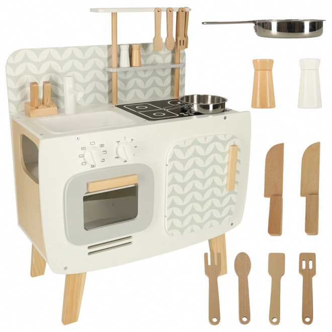 Cuisine rétro en bois pour enfants avec accessoires