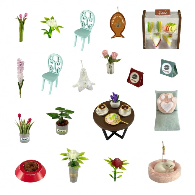 Maquette miniature du café à chats avec jardin